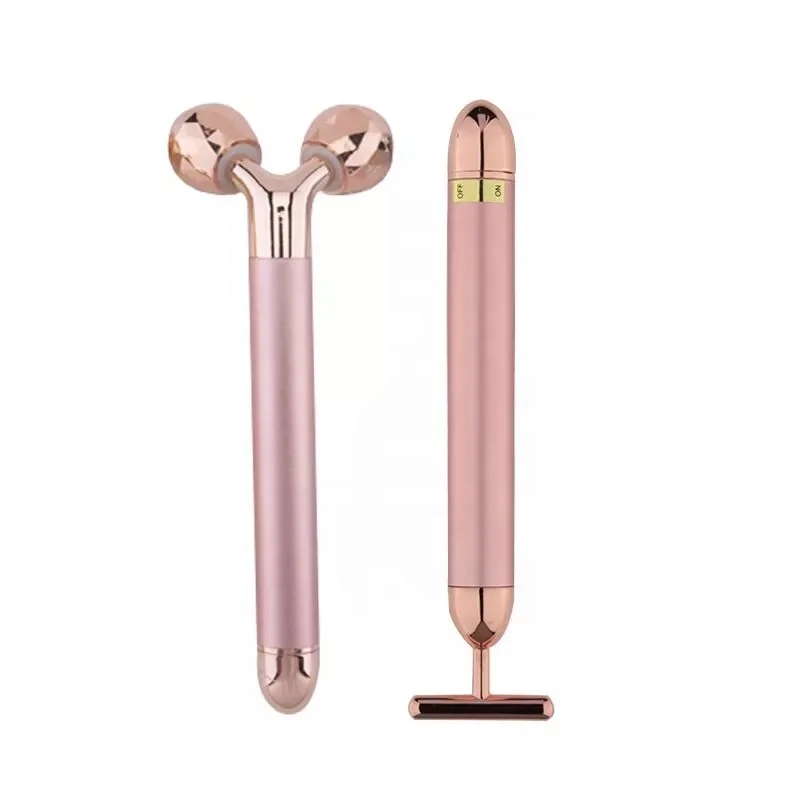 

2 In 1 Facial Massage Roller Electric Face Lifting Skin Tightening Vibrating Sonic Energy Beauty Bar, Gold, rose gold, silver, black