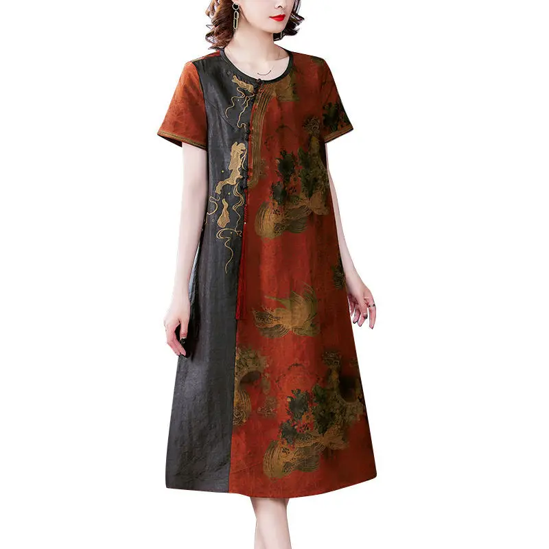 

Mid-Length Loose Dress Turtle Crack Fragrant Cloud Yarn For Women'S Clothing Mulberry Silk Slim Dress XQM