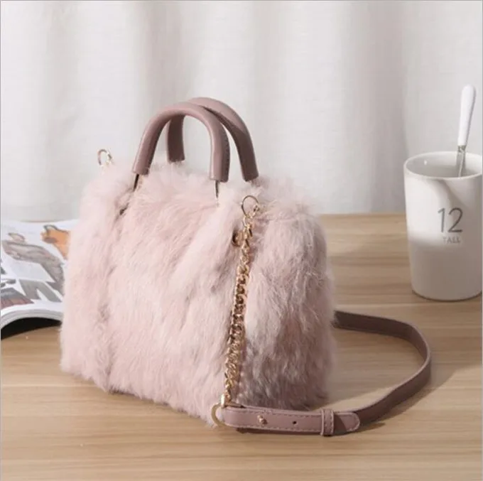 

New Design Real Luxury Women's Leather Fur Shoulder Bag/rabbit Fur Bag with Cheap Price Fur Bag, 5 colors