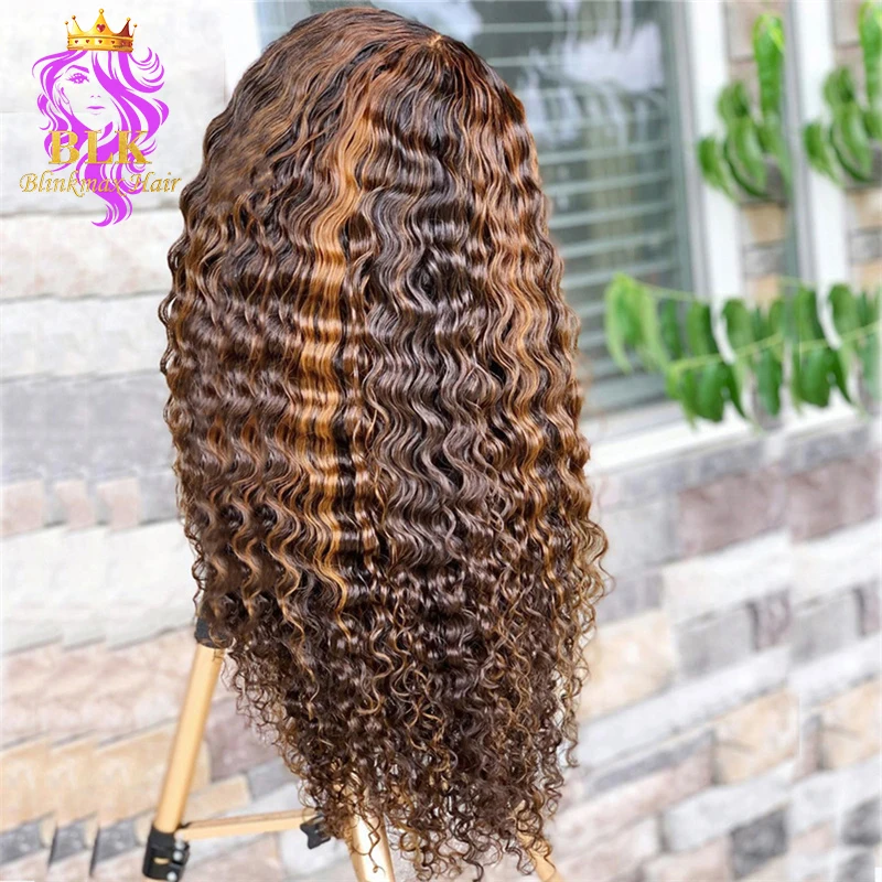 

Ombre Color 4/27 Piano Highlight Wig 13X4 Brazilian Human Hair Deep Wave Transparent Lace Front Highlight Wig