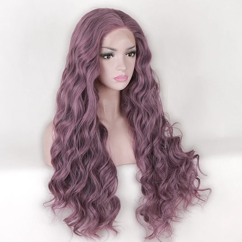 

Aliblisswig Cosplay 24" Long Wavy Wholesale Heat OK Synthetic Lace Front Wig Glueless Purple Lace Front Synthetic Hair Wigs, Purple lace front wigs
