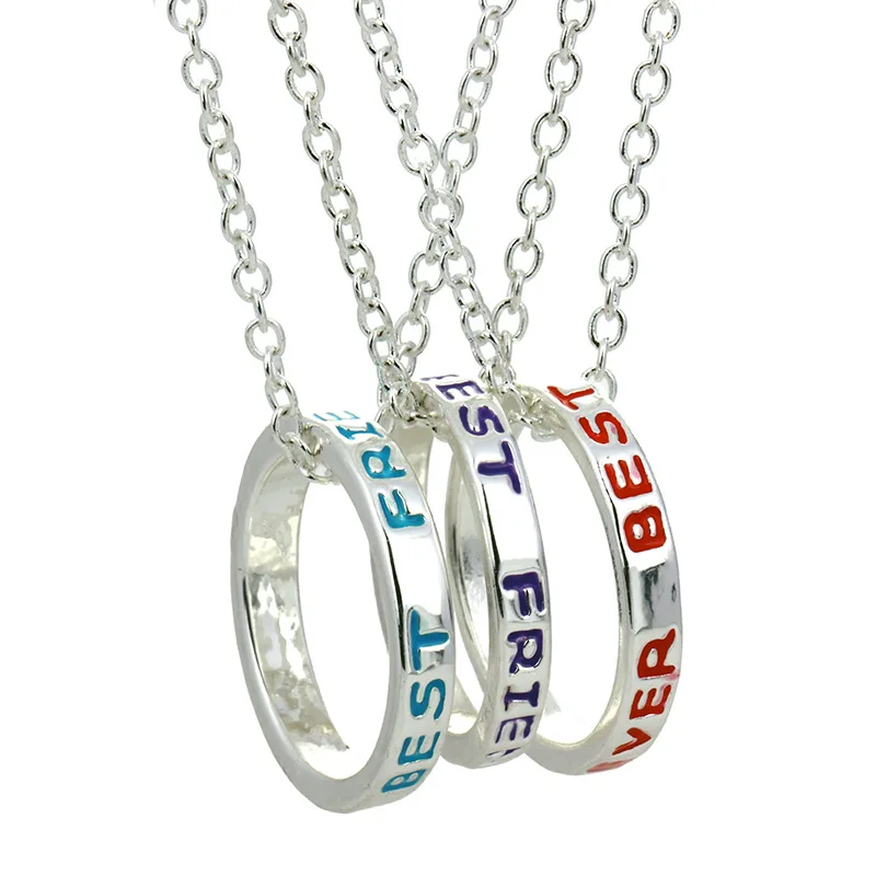 

Wholesale Set Chain Color Letter Best Friends Circle Pendant Short Necklace