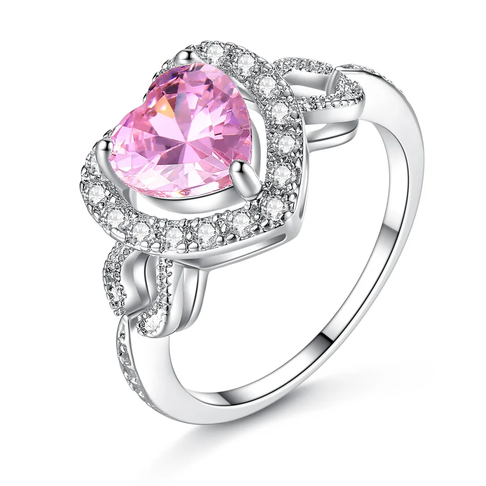 

New Design Superseptember Fashion Micro Insert Gemstone CZ Engagement Pink Heart Zircon Ring for Wedding