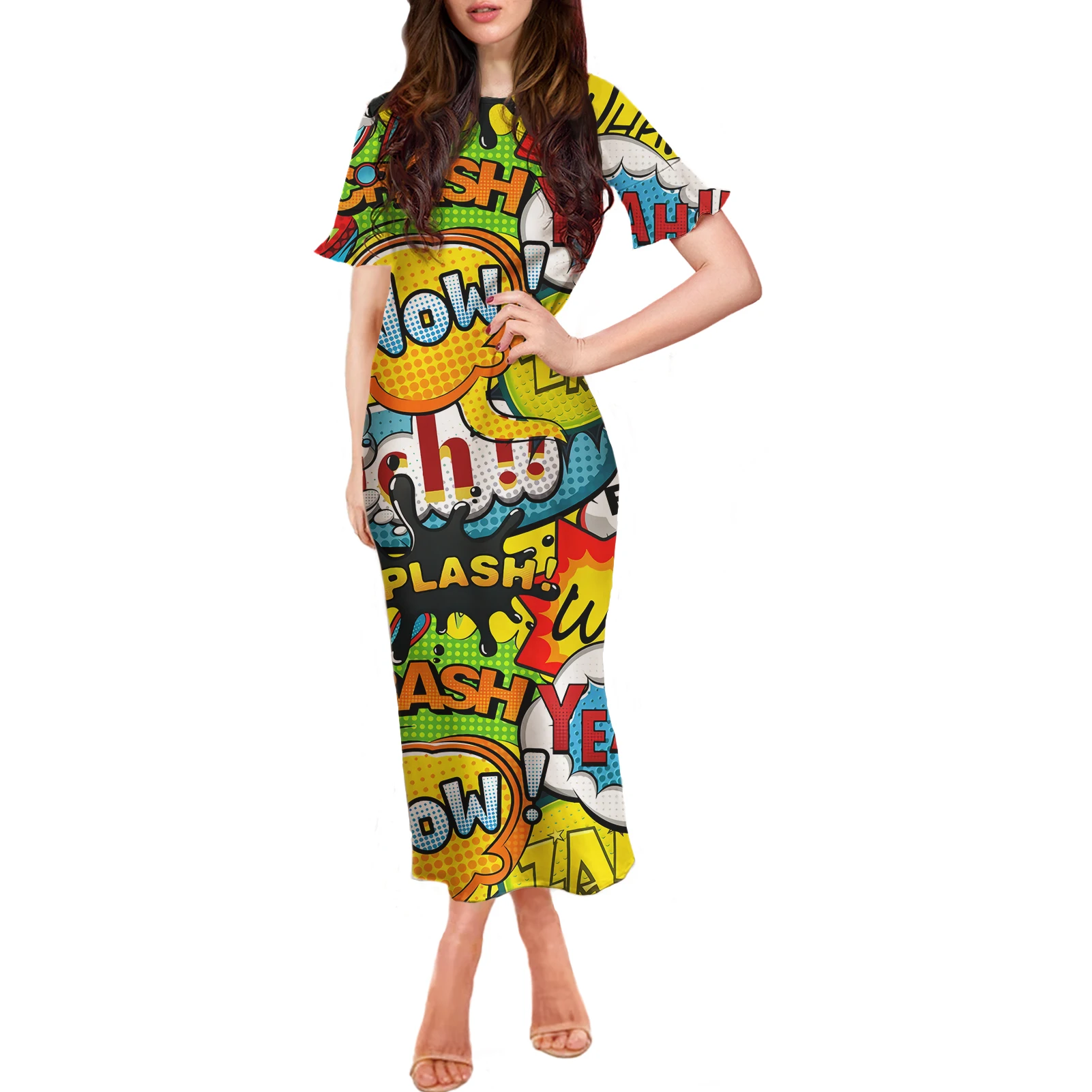 

Custom Summer Trendy Dresses O-Neck Casual Clothing Printing women night club Dress