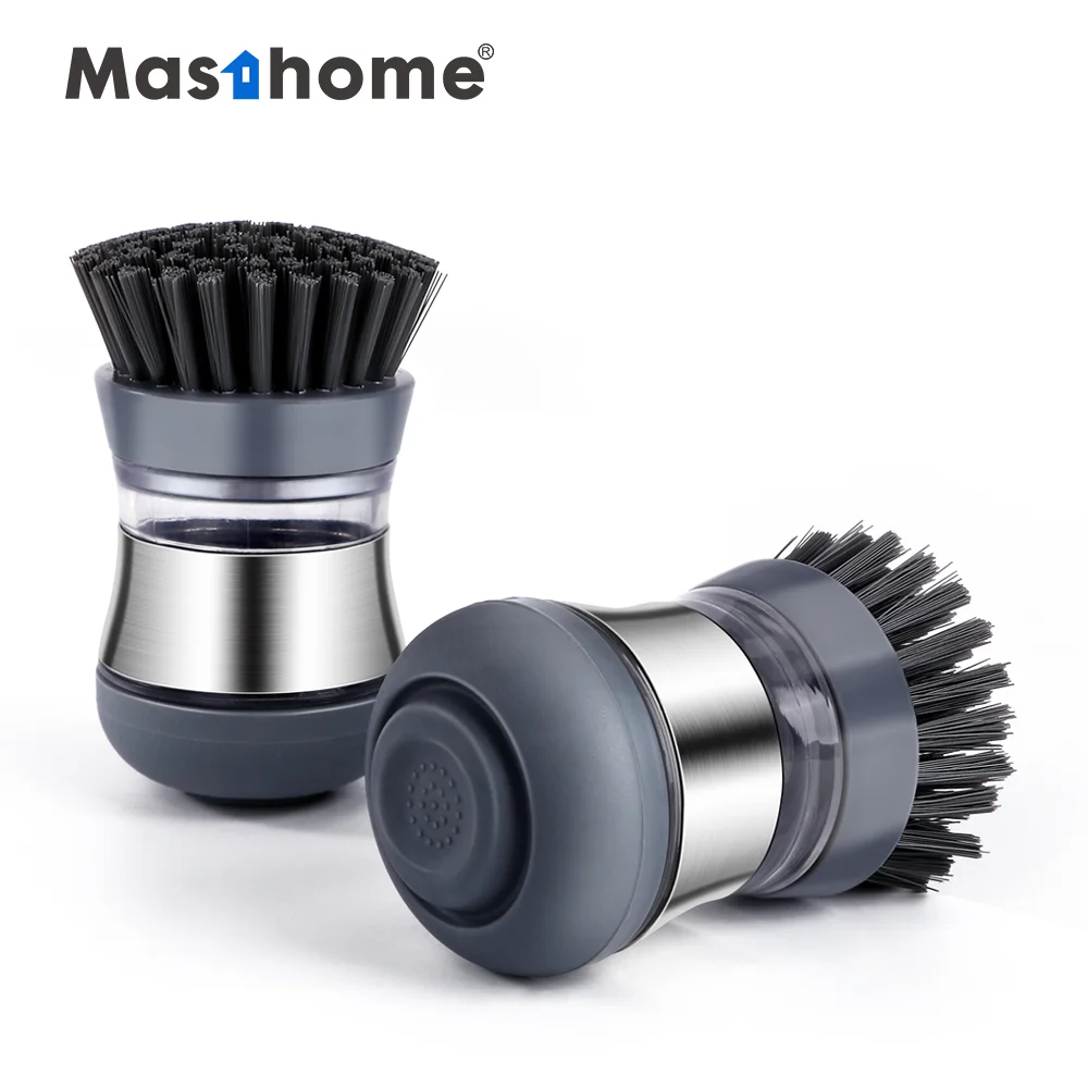 

Masthome Hot Selling Stainless Steel pack Round Head Kitchen cleaning Soap Dispensing dish brush