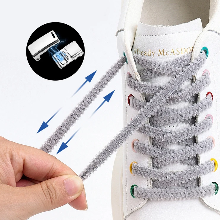 

Plush Elastic Shoelaces Flat Easy To Remove Lazy Laces Shoes Accessories 21 Colors Magnetic Metal Lock No Tie Shoelace