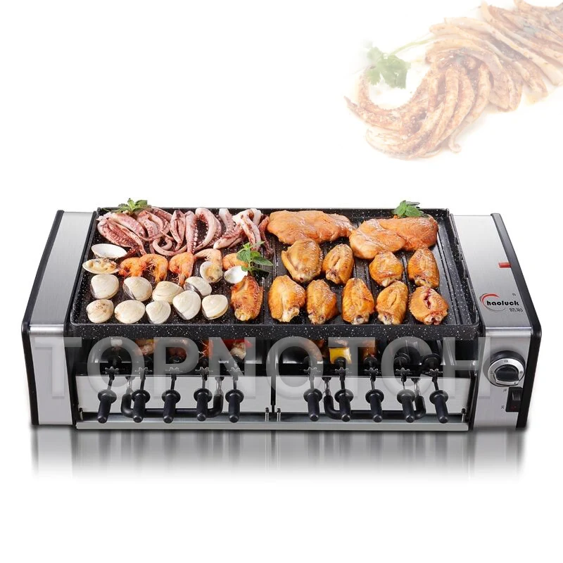 

Smokeless Electric Raclette Grill Double Layers Non-Stick Bbq Roasting Pan Griddle Mini Barbecue Stove Machine