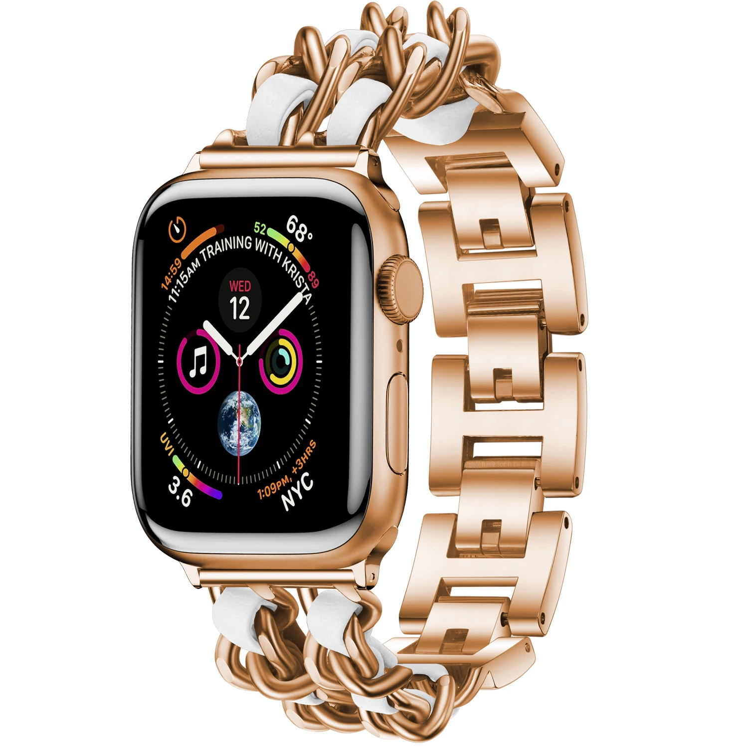 

Rose gold metal combine Leather strap For Apple watch Series 6 5 4 3 2 1 fashion luxury Iwatch band, Rose golden