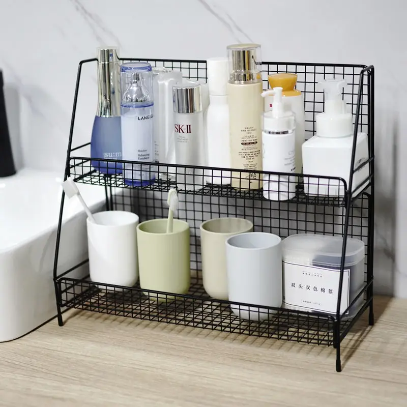 

Bathroom Storage Rack bathroom toilet wall-mounted punching-free cosmetics storage rack kitchen desktop floor storage box, Black