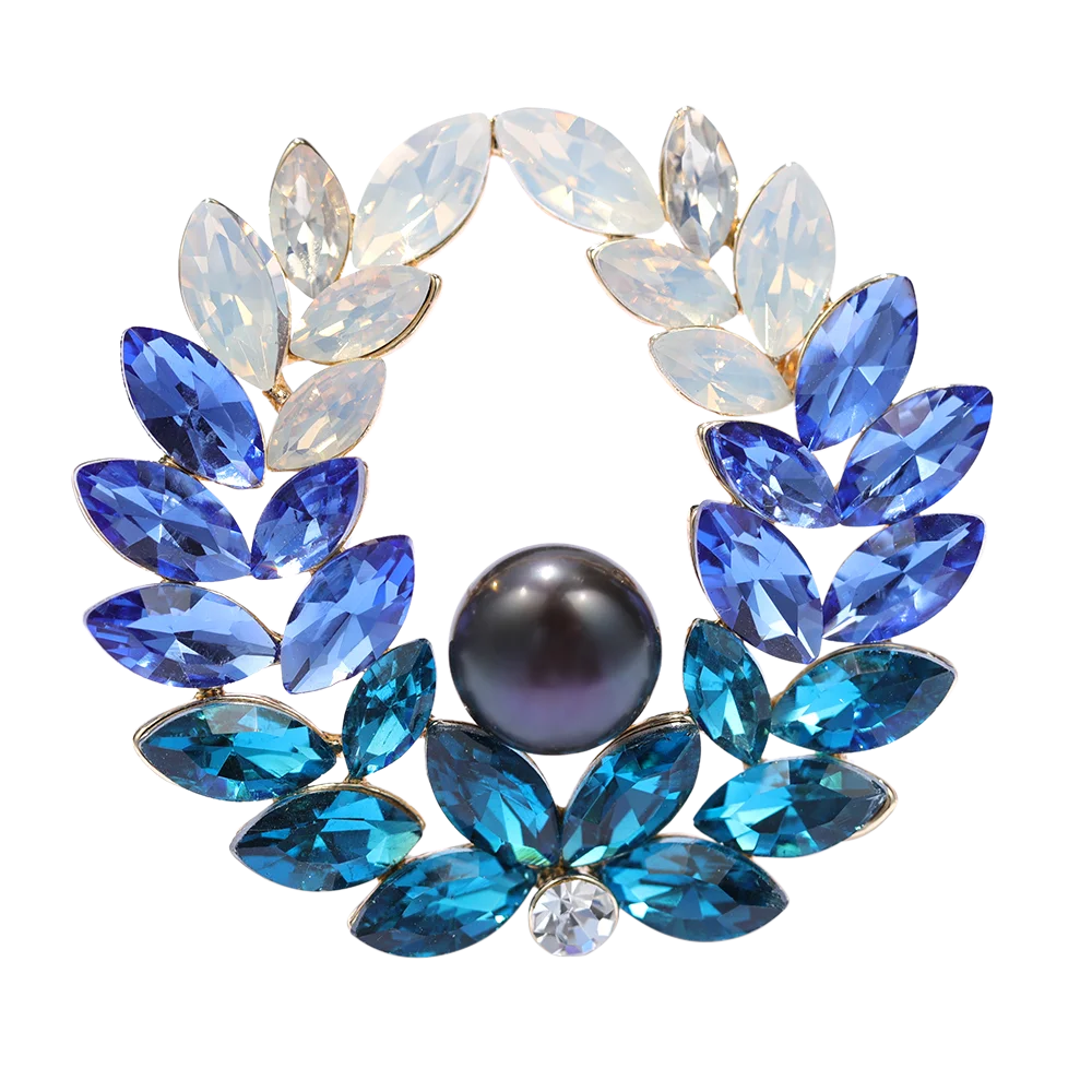 

XILIANGFEIZI Custom Jewelry Pearl Crystal Brooches Women Wreath Flower Brooch