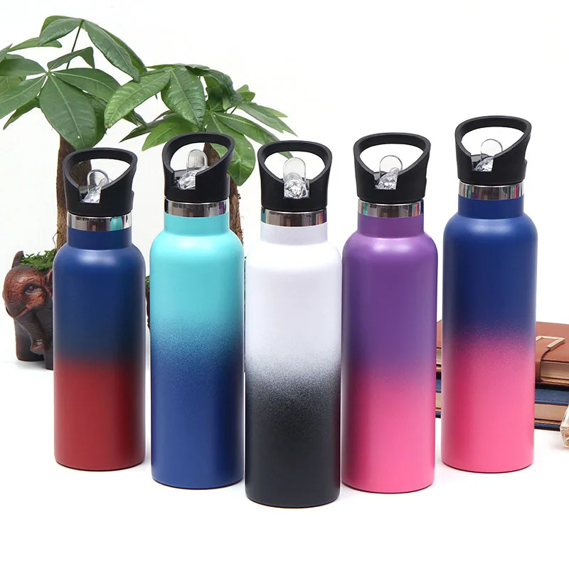 

New Reusable Drink Sport Flask Water Bottles Double Wall Insulated Stainless Steel Water Bottle with Custom Logo Straw, Silver/customized color