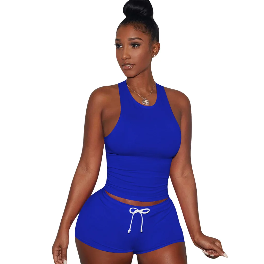 

Summer 2022 women sets Breathable two piece outfit women sports short suit Plus size Solid two piece short set for women, Picture