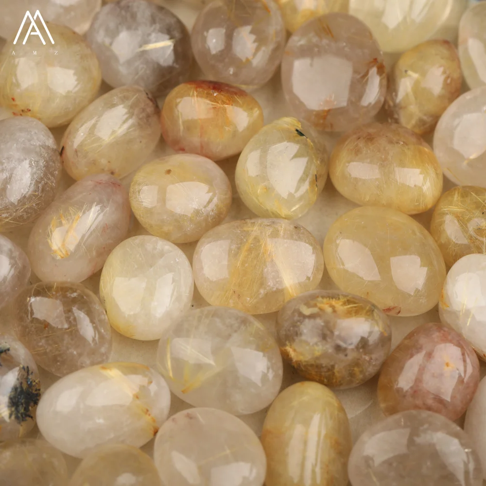 

Gold Rutilated Quartz Polished Tumbled Stones Nugget Eggs Loose Bead healing Crystal Crafts Jewelry