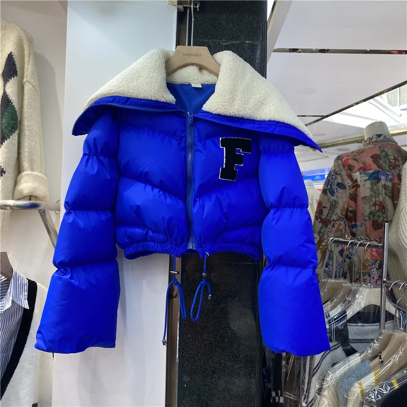 

LOW MOQ cheap Letter F Applique Sherpa Collar Zipper Pockets Women Winter Cotton-Padded Jacket Puffer f bubble coats