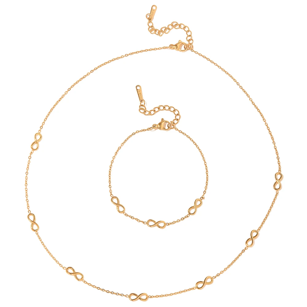 

Dainty 18K Gold Plated Stainless Steel NecklaceJewelry Set Gift Infinite symbol Choker Necklace Bracelet Set