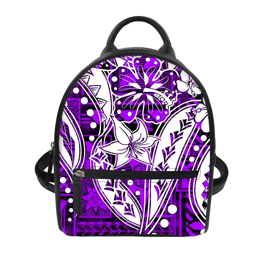 

Ultraight Polynesian Tribal Hawaiian Flower Print Ladies Backpack Bag Mini Pu Leather Daily Shoulder Bags Purse Girls Bagpacks