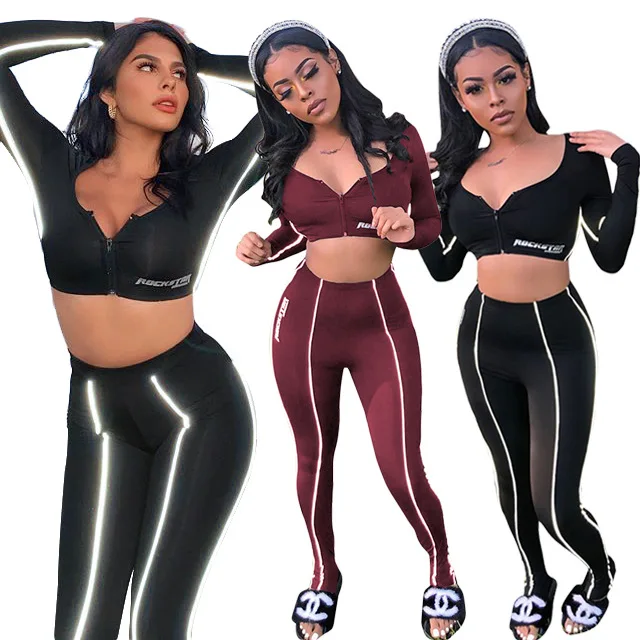 

2022 New Arrivals Crew Neck Zip Up Crop Top And Sweatpants Two Piece Tracksuit Set Women Spring Fashionable 2 Piece Pants Set, Gray