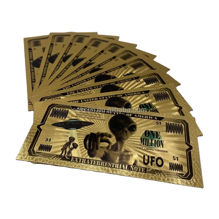 

Waterproof plastic UFO 1000000 24k gold foil plated banknote with custom design