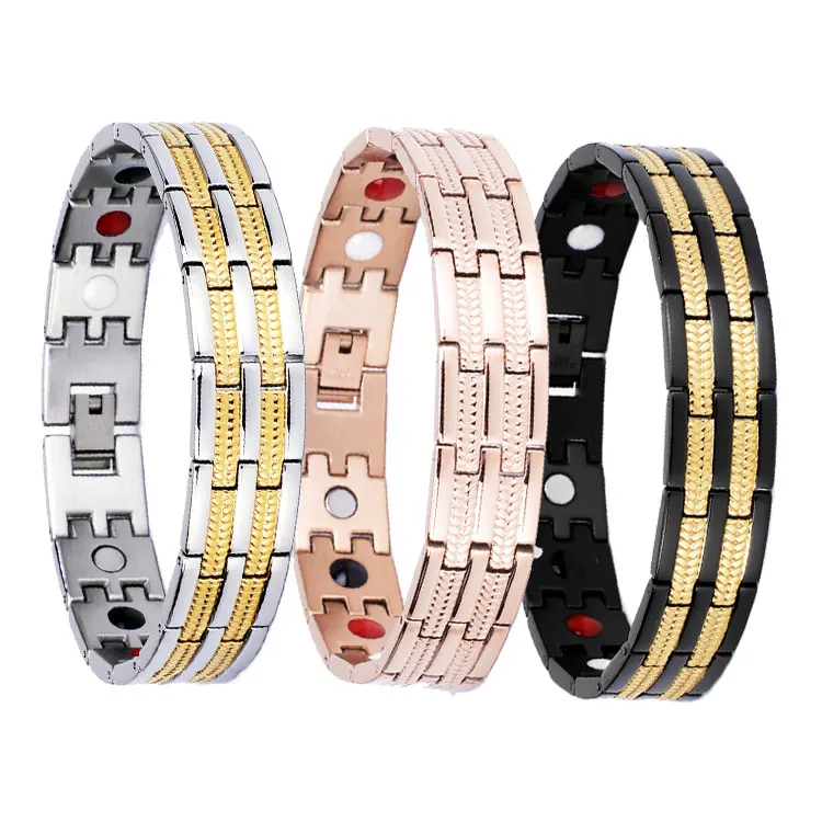 

Free nickle anti-allergy stainless steel men magnetic new energy bracelet, Gold /rose gold / silver /black plating , customized is available