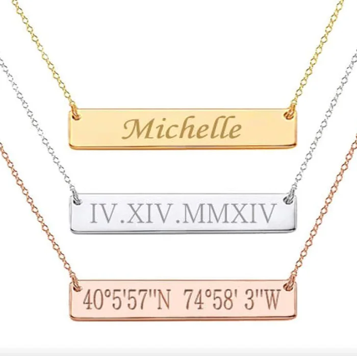

Bar Necklace,Custom Name,Gold Bar Necklace Personalized Engraved Name