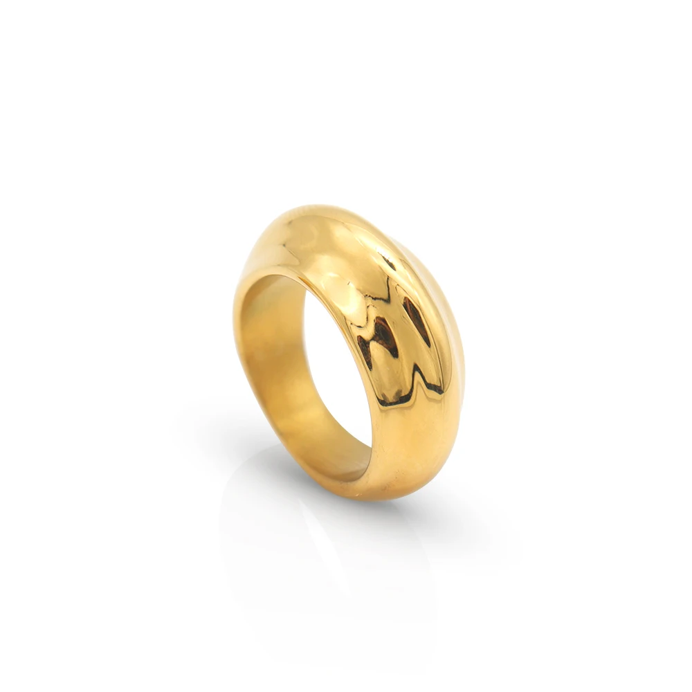 

Chris April fashion stainless steel 18k gold plated Concavo-convex minimalist metal shaped solid ring for women
