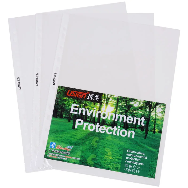 
US-LW110 Paper Protector 11 Holes Punched Sheet Protector Plastic Binder Sleeves Clear Page Top Loading Paper Protector 