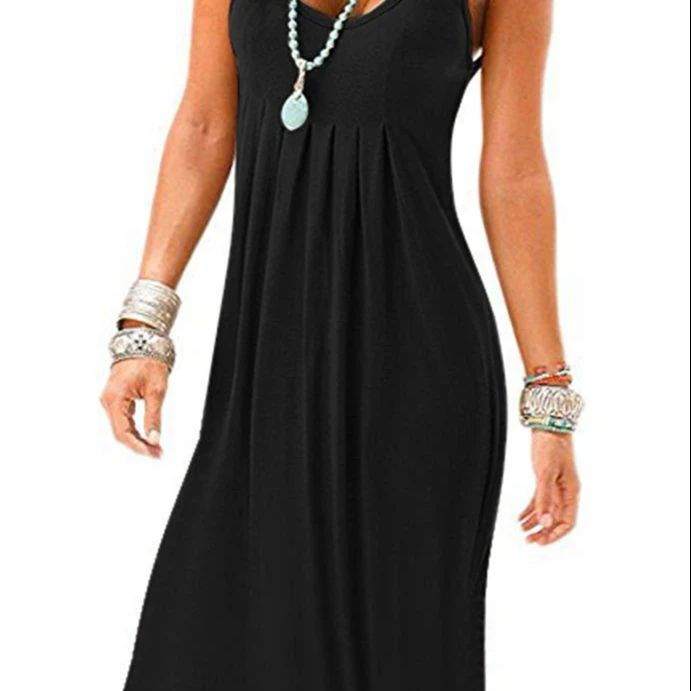 

Ladies casual summer beach skirt vest dress loose sleeveless pleated skirt