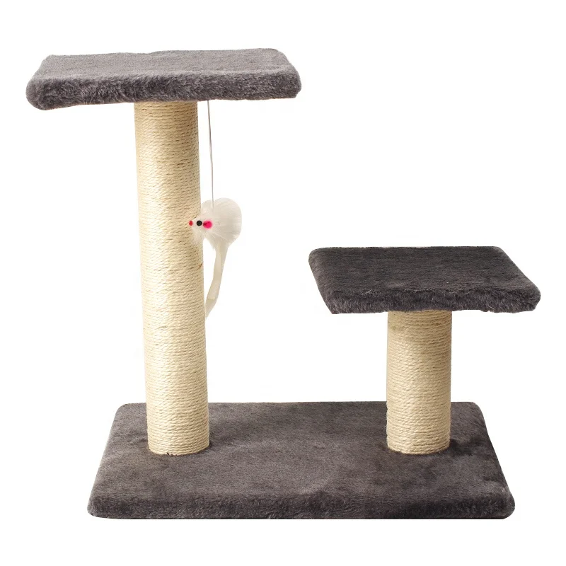 

Secure indoor cat climbing frame double square jump platforms plush mouse toy and sisal scratcher post cat tree tower wood