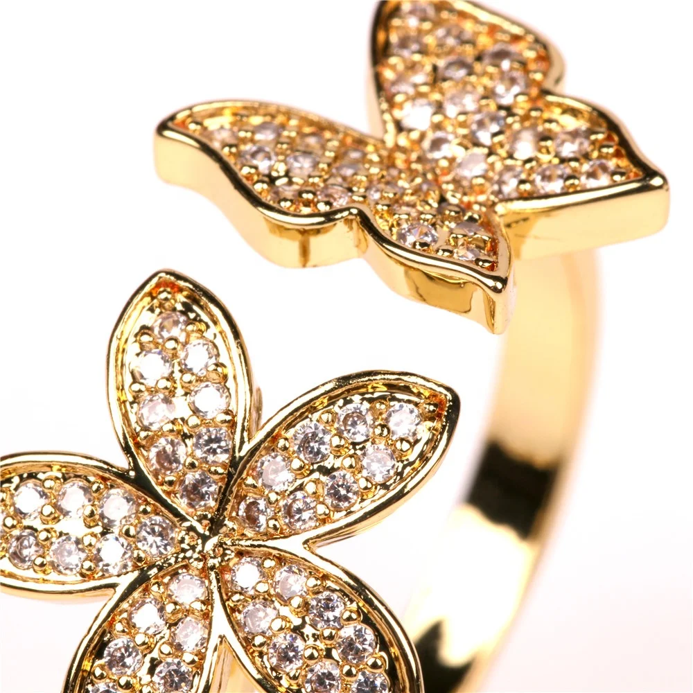

High end flower and butterfly copper gold plated girls rings