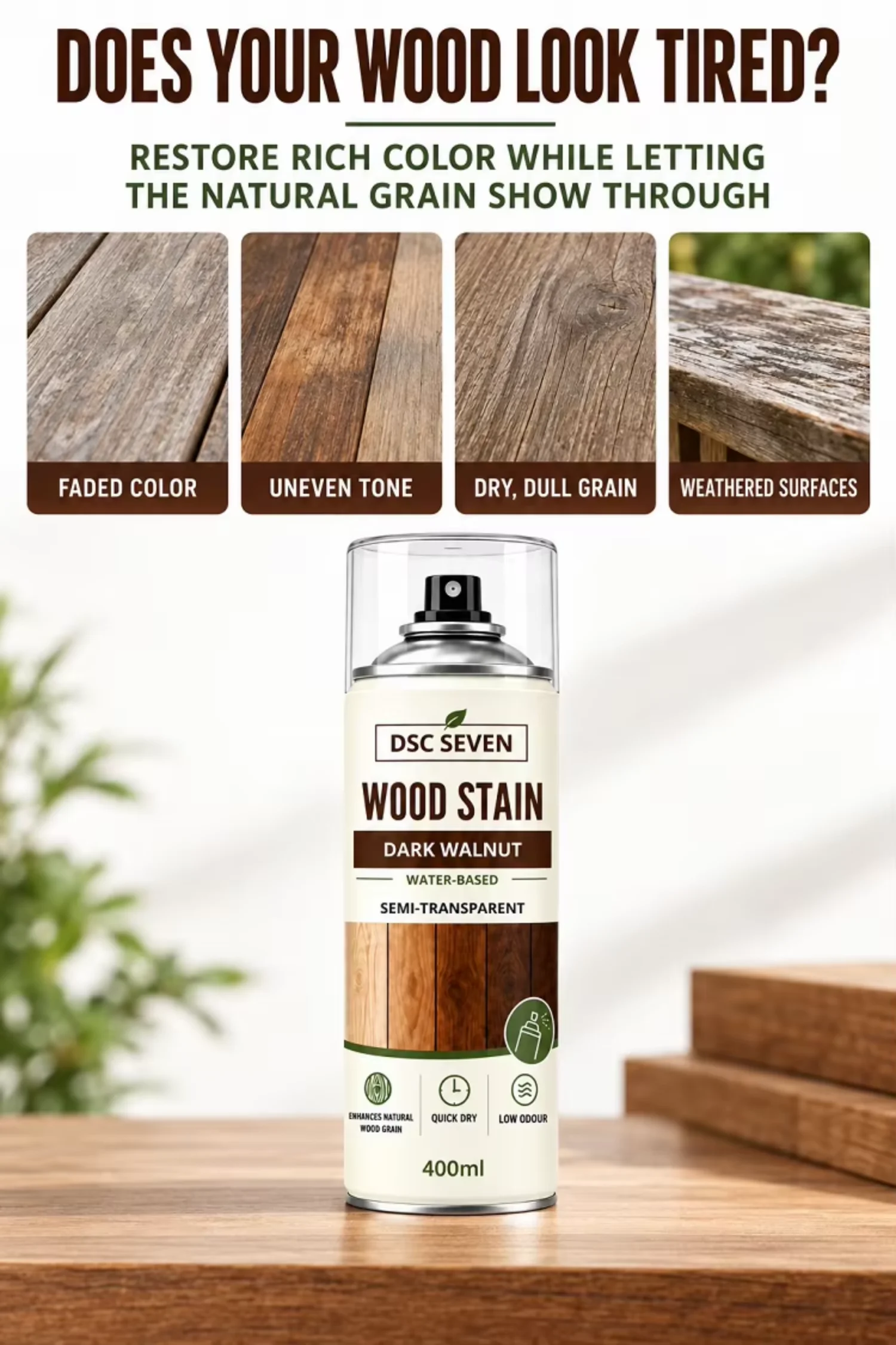Medium Walnut Wood Stain Spray Acrylic Liquid Coating Furniture Wood for Paint for Cabinets and Trim 400ML & 500 ML