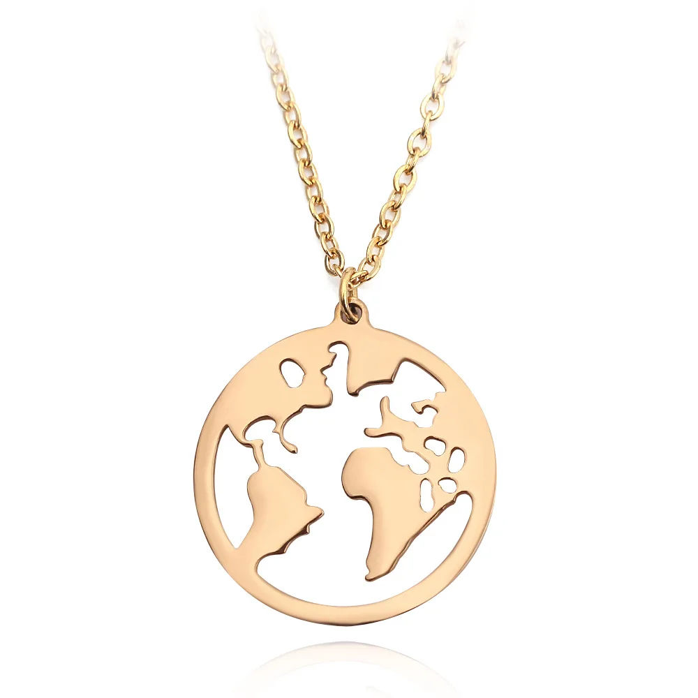 

Hot Sale In Amazon 925 Sterling Silver Necklace global travel Jewelry World Map Pendants Necklaces Women Wearing Jewelry Gift