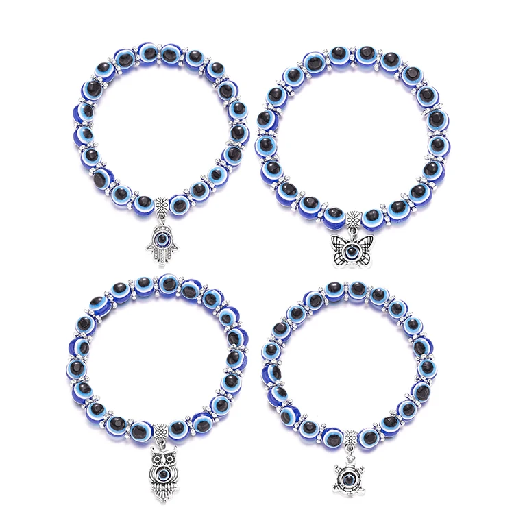 

G1525 Hot Sale Wholesale Jewelry Charms Palm Owl Turtle Butterfly Devil Blue Eye Bracelet