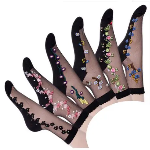 

Ultra Thin wholesale Women socks summer girl Transparent Lace Elastic Silk Stockings Cityelf Sheer Short Anklets socks