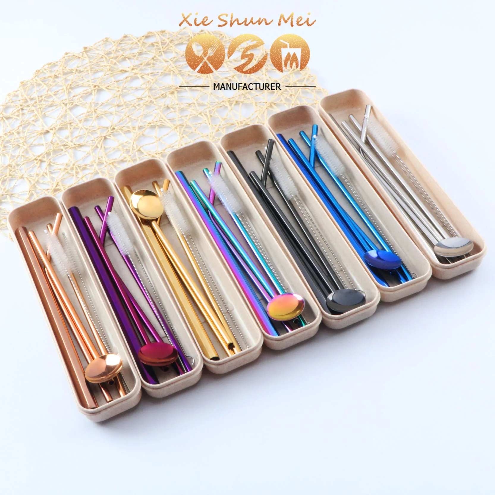 

6pcs/set Reusable Eco-friendly Metal Drinking Straws Sets with Case, 304 Stainless Steel Straw Set of 6
