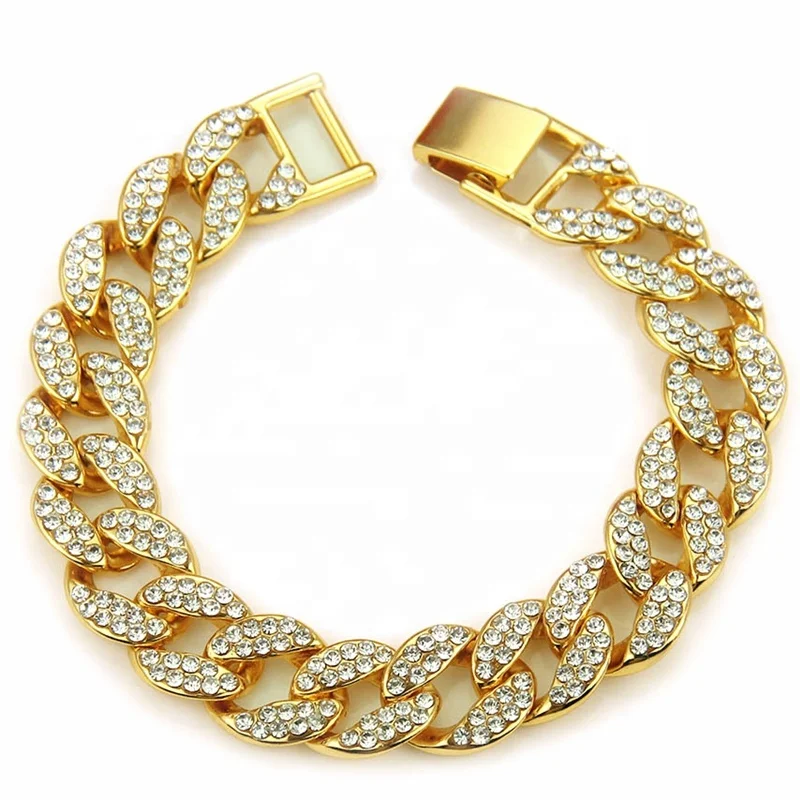 

Mens Jewelry Bracelet Cubic Zirconia Diamond Bracelet Rhinestone Punk Coffee Bean Gold Cuban Link Bracelet
