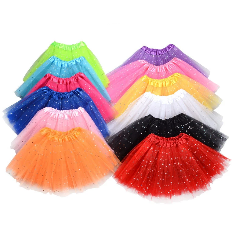 

Cheap  Length Cheap Kids Dress Princess Sequin 3 Layers Tulle Ballet Girls Tutu Skirts, White/blue/red/pink/green