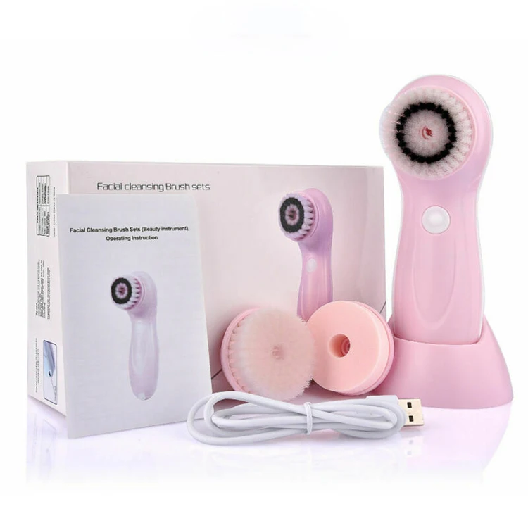 

3 In 1 electric sonic facial cleansing spin brush private label face cleaner machine beauty wholesale for sale, Picture