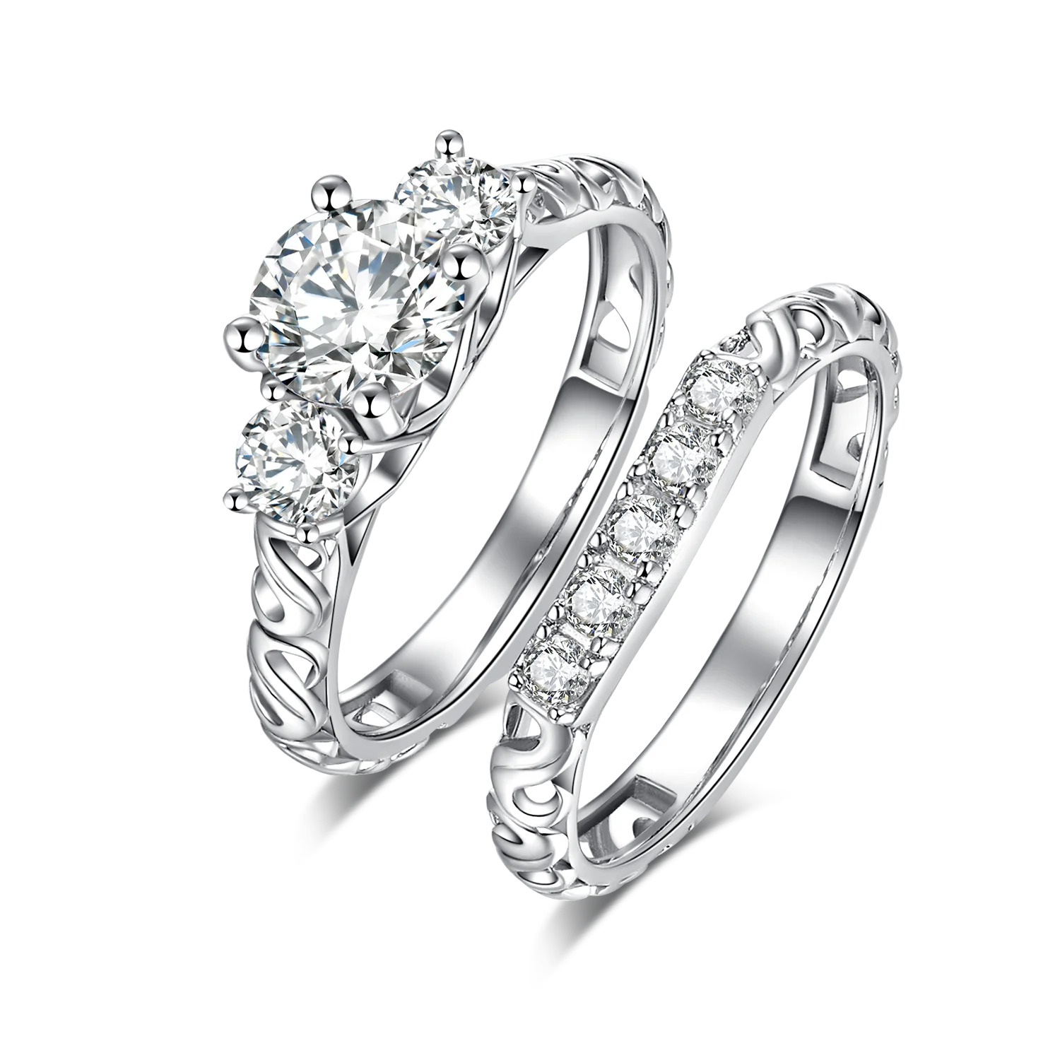 

Precious Wholesale Custom Jewelry Claw Setting Stirling Silver Solitaire Ring Set