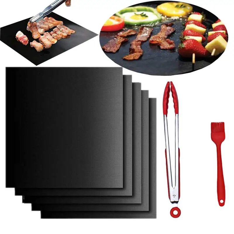 

Set of 5 Heavy Duty BBQ Grill Mats Non Stick BBQ Grill & Baking Mats Reusable Easy to Clean Barbecue Grilling Accessories