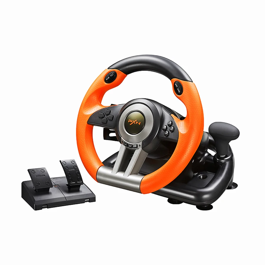 

PXN V3II 6 in 1 Wired 180 Degree Steering Wheel with Big Size Pedals for PS4/PS3/PC/Xbox one/Xbox 360/Switch, Orange/black
