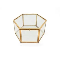 

Wholesale clear metal custom logo printed hexagon gold glass ring jewelry box