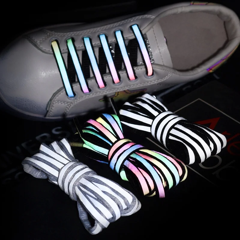 

high quality reflective starry shoelaces polyester semicircle shoelaces wholesale customized sports shoe laces, 4 colors
