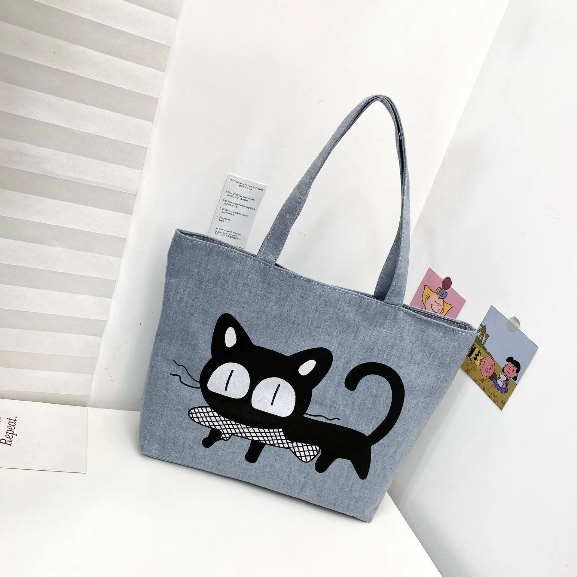 

wholesale large capacity cute shopping bag vintage outdoor women's canvas tote bag with pocket and zipper