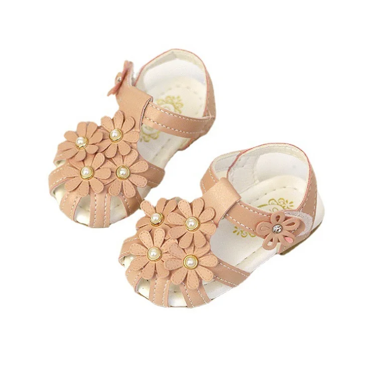 

2021 Baby Summer Shoes with Pearls and Flowers Baby Girl Cute Breathable Leather Sandals, As pic