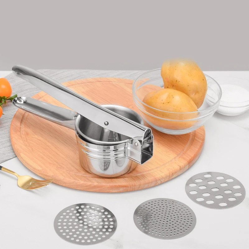 

Flypeak Kitchen Gadgets mash masher potato stainless steel potato ricer press with 3 interchangeable discs, Customized color