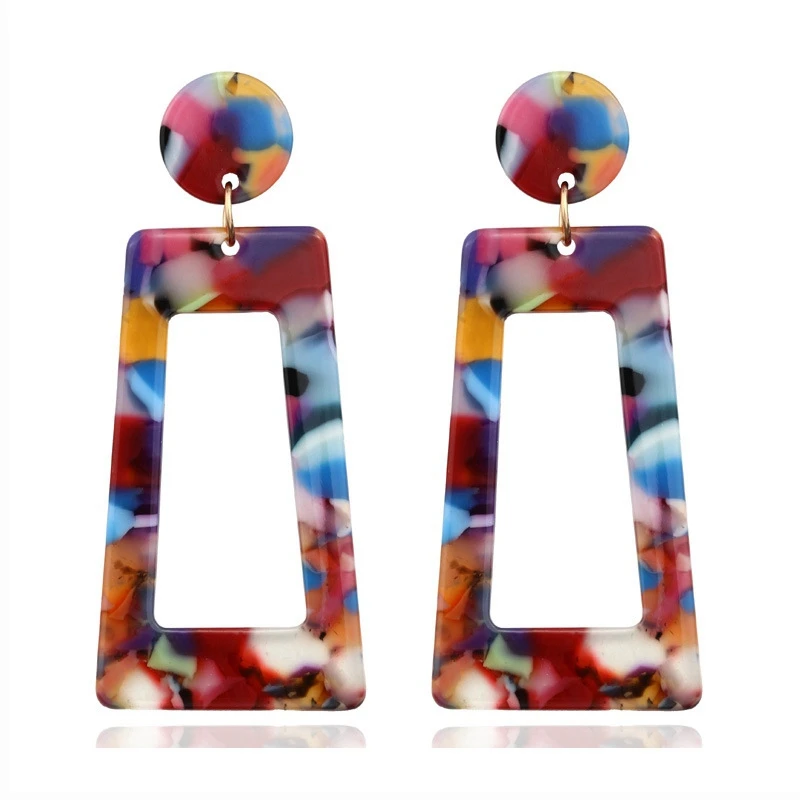 

Boho Geometric Statement Earrings Fashion Colorful Leopard Printed Acetate Acrylic Drop Earrings For Women, Picture