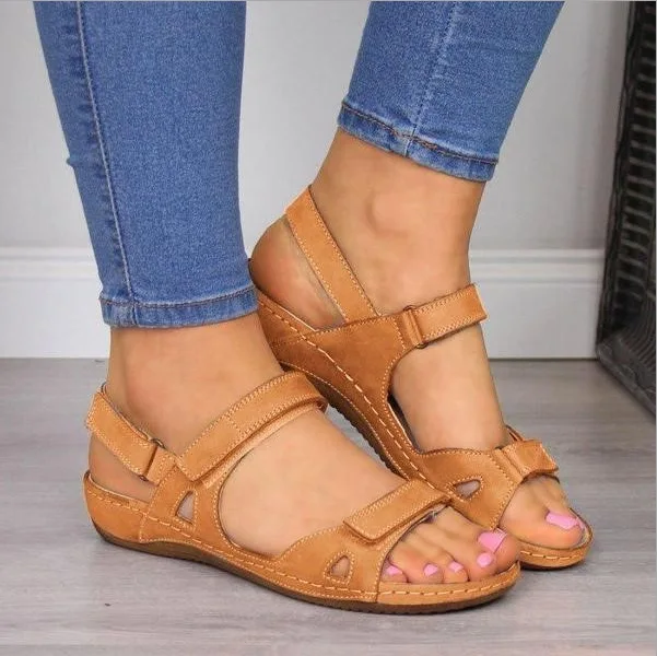 

Summer Flat Sandals Woman 2020 Ladies Fashion Leather Flat Solid Peep Toe Sandals Women Sandalias Mujer Plus Size