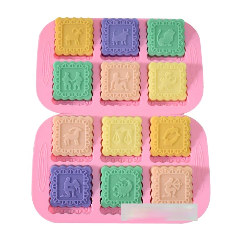 

Hot Handmade diy 12 constellation 6 cavity fondant rectangle rectangular square silicone mould soap mold, As shown