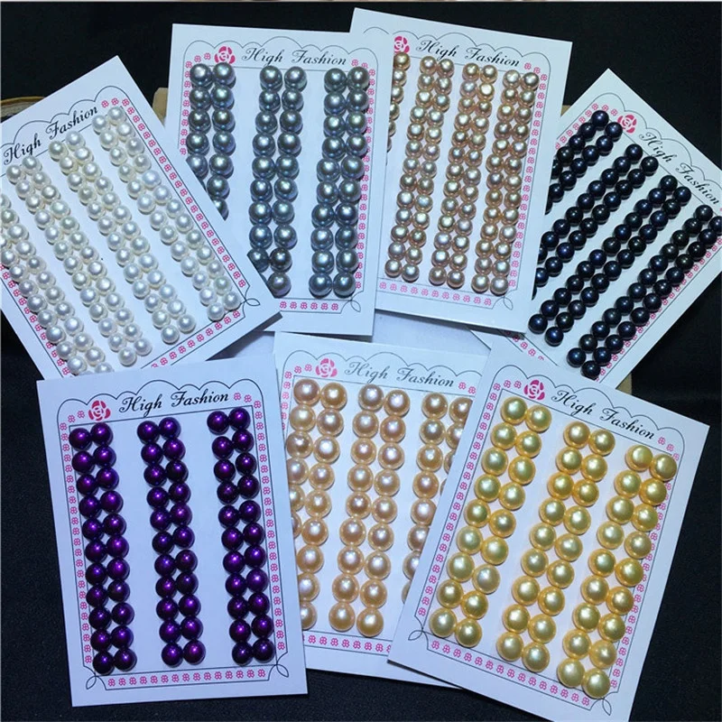 

Wholesale loose AAA freshwater pearls half drilled cultured white pink purple black gray yellow blue button shape natural pearl
