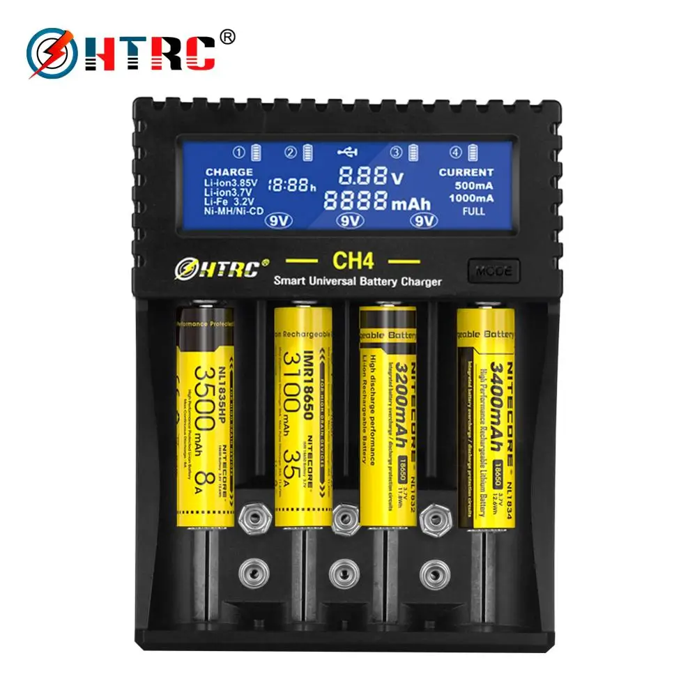 

18650 Battery Charger LCD S4 Smart 9V Charger for Rechargeable Batteries Ni-MH Ni-Cd 6F22 A AA AAA Li-ion 18650 26650 26500, Black